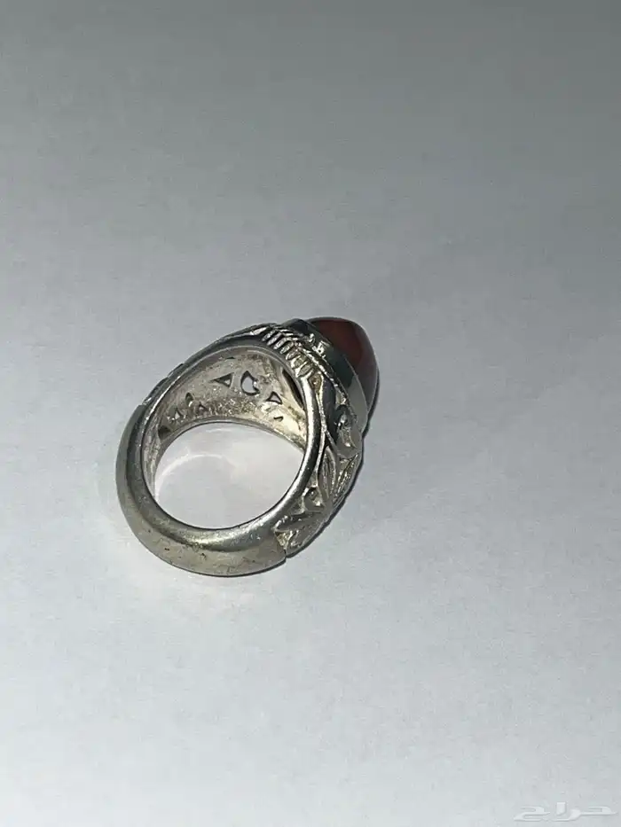 خاتم عقيق سليماني عسلي صياغة مدينيه فضة ثقيله 6