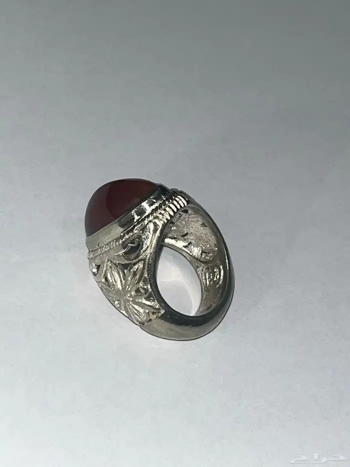 خاتم عقيق سليماني عسلي صياغة مدينيه فضة ثقيله 7