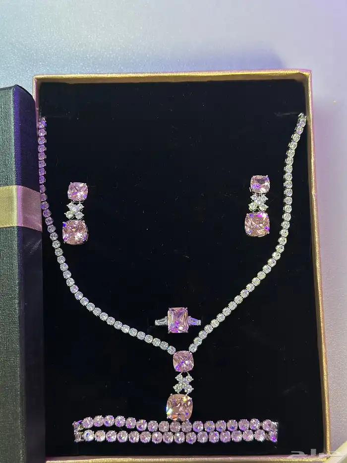 طقم مجوهرات مطلي بلاتينيوم  حجر الراين 0