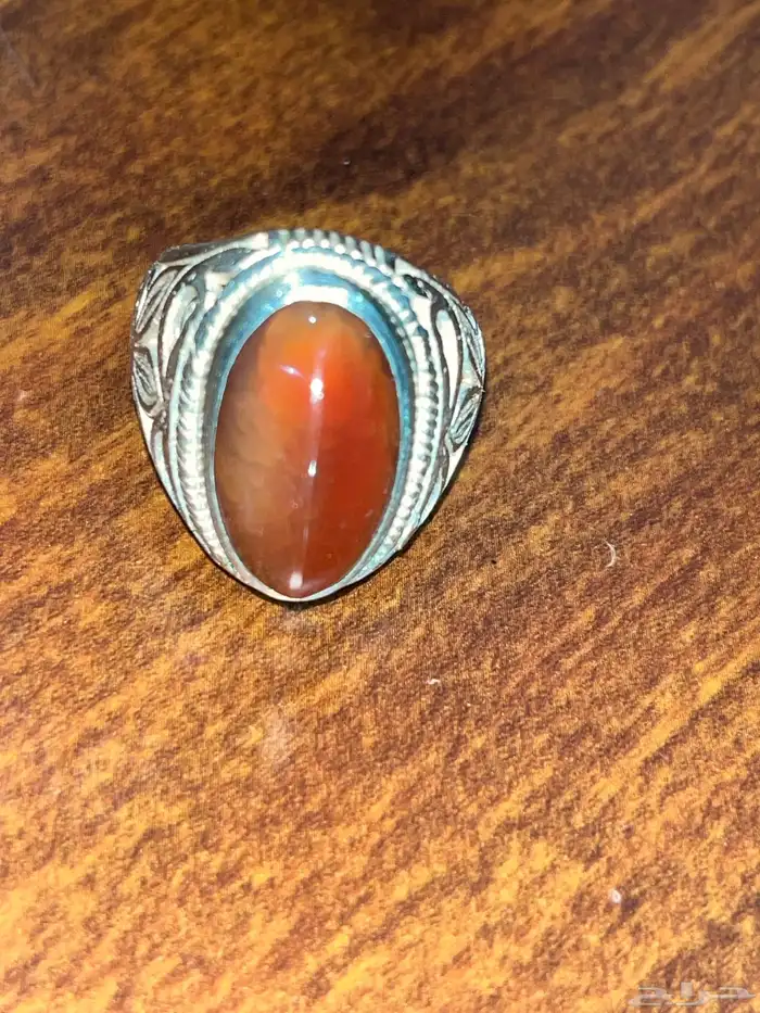 خاتم عقيق سليماني عسلي صياغة مدينيه فضة ثقيله 15