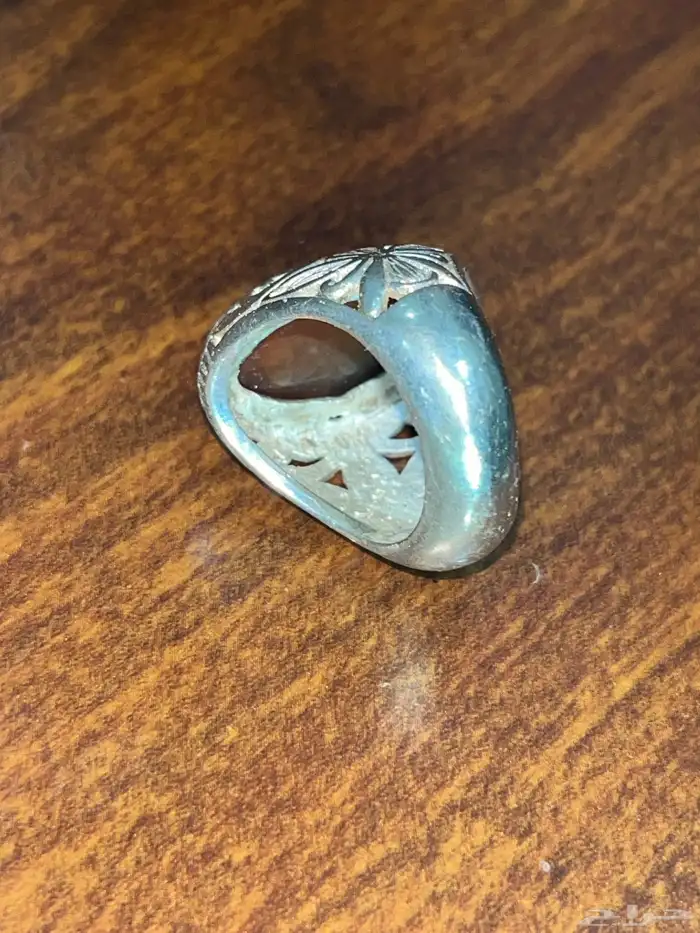 خاتم عقيق سليماني عسلي صياغة مدينيه فضة ثقيله 12