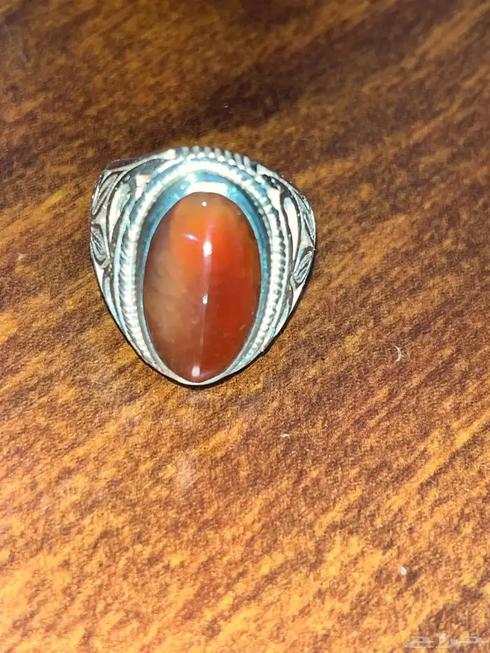 خاتم عقيق سليماني عسلي صياغة مدينيه فضة ثقيله 13