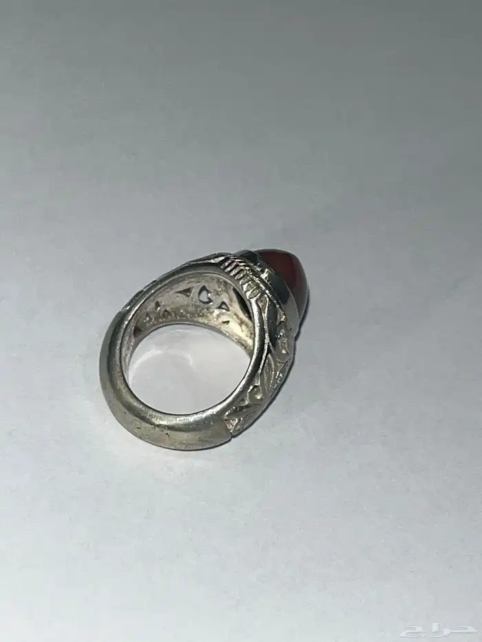 خاتم عقيق سليماني عسلي صياغة مدينيه فضة ثقيله 8