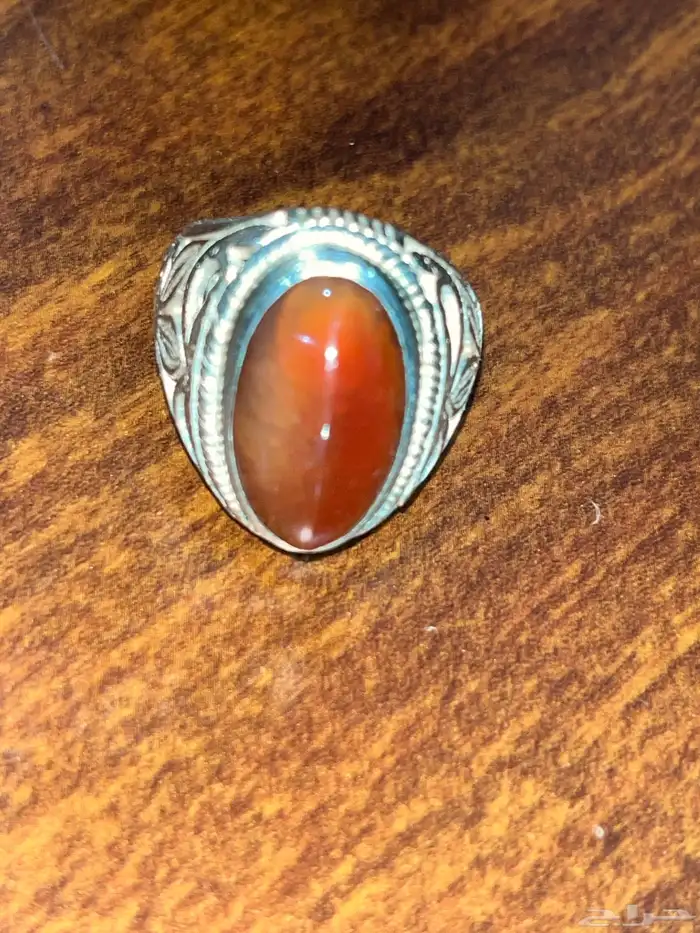 خاتم عقيق سليماني عسلي صياغة مدينيه فضة ثقيله 14