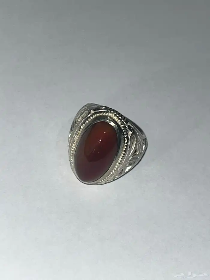 خاتم عقيق سليماني عسلي صياغة مدينيه فضة ثقيله 10