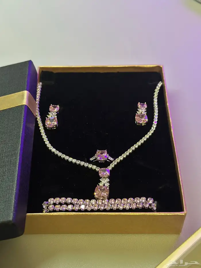 طقم مجوهرات مطلي بلاتينيوم  حجر الراين 1