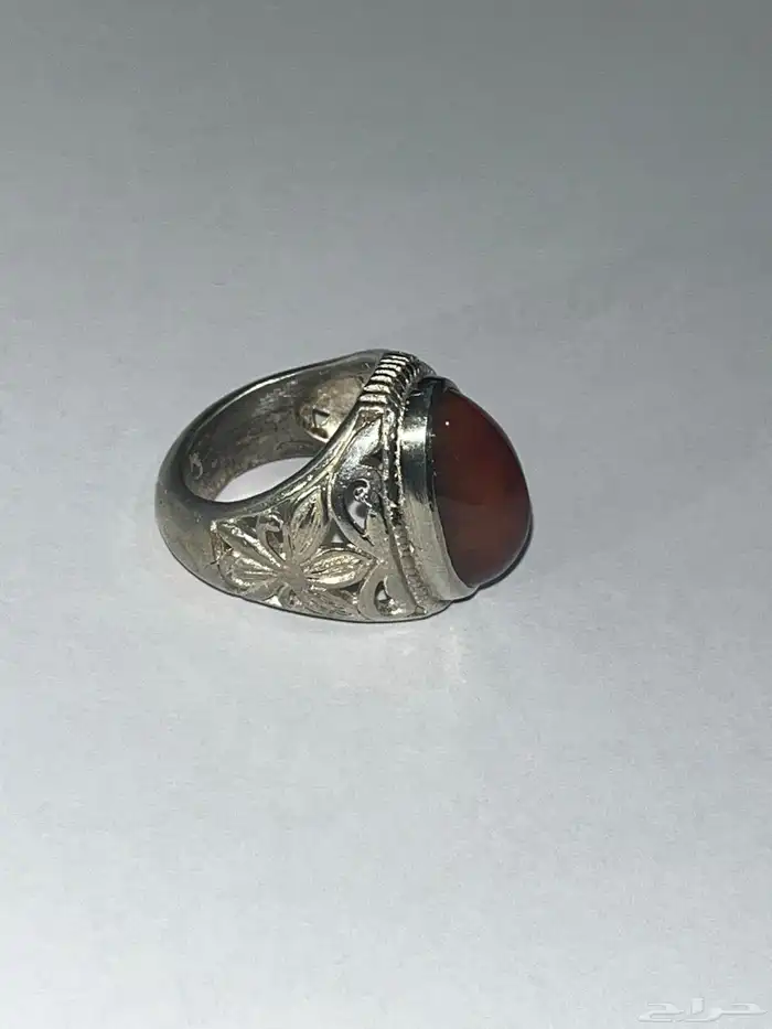 خاتم عقيق سليماني عسلي صياغة مدينيه فضة ثقيله 4