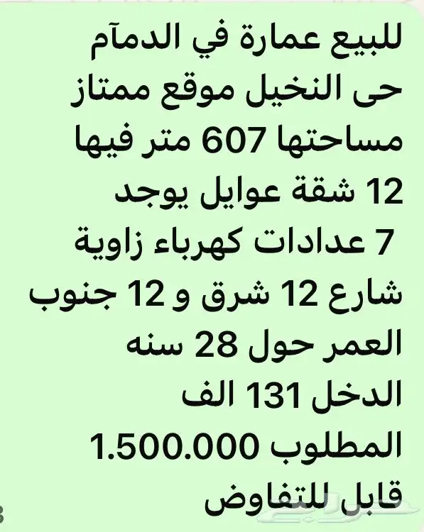 للبيع عماره فى النخيل مساحتها 607 متر موقع ممتاز 1
