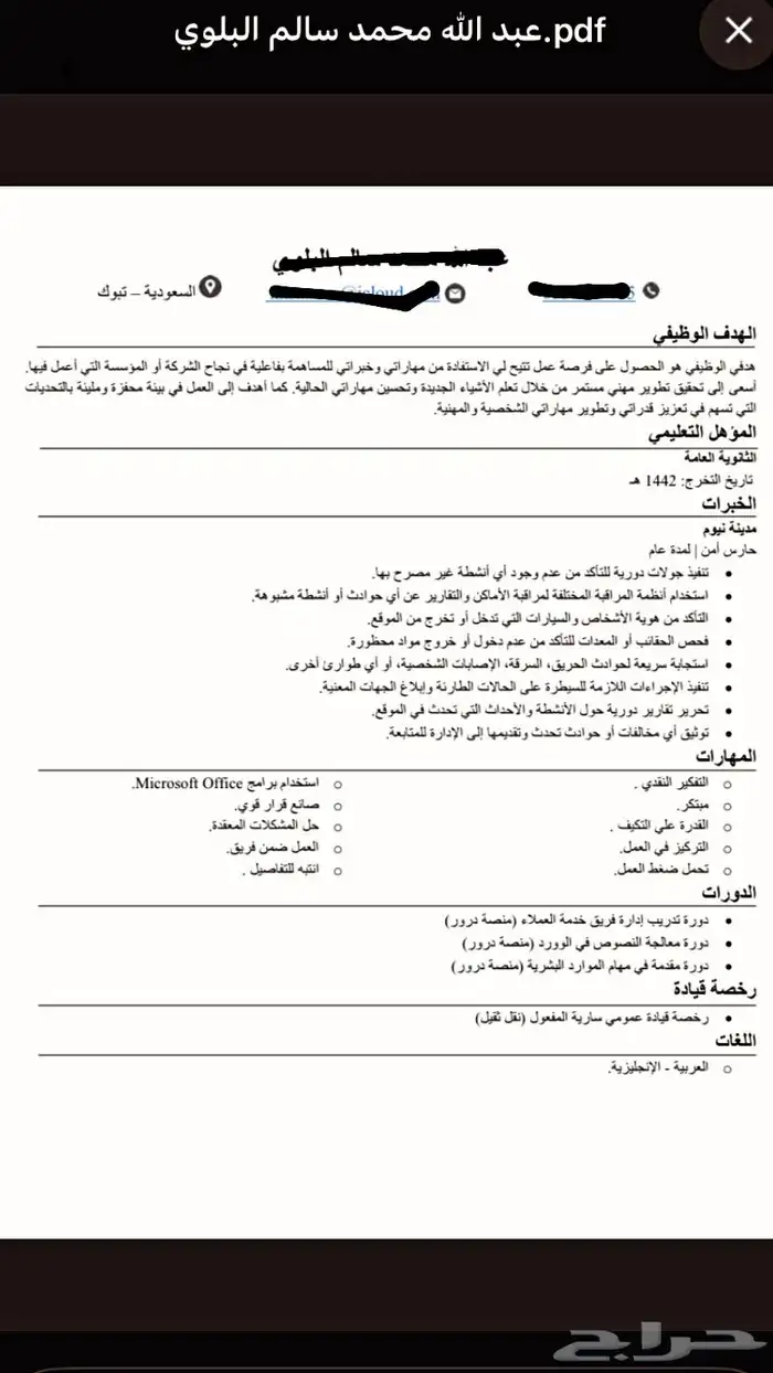 سيرة ذاتية لطلب خاص 0