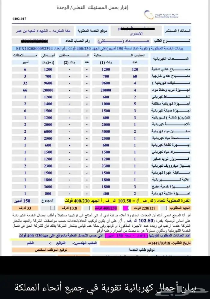 مكتب استشارات هندسيه معتمدة بيان احمال كهرباء تقويه وتجزئة ا 4