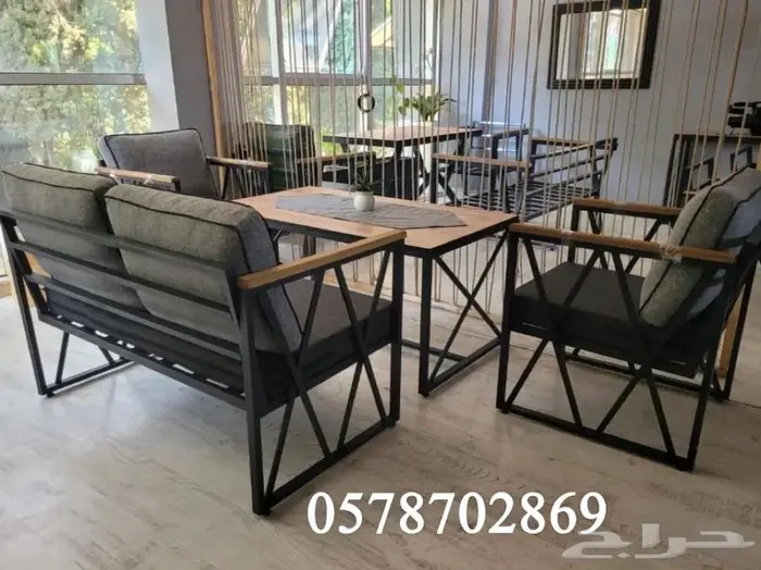 جلسات حديد وخشب طقم 7 اشخاص 6