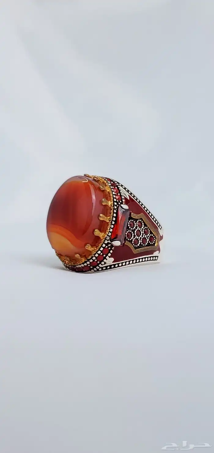 خاتم فضه على عقيق يمني طبيعي 2