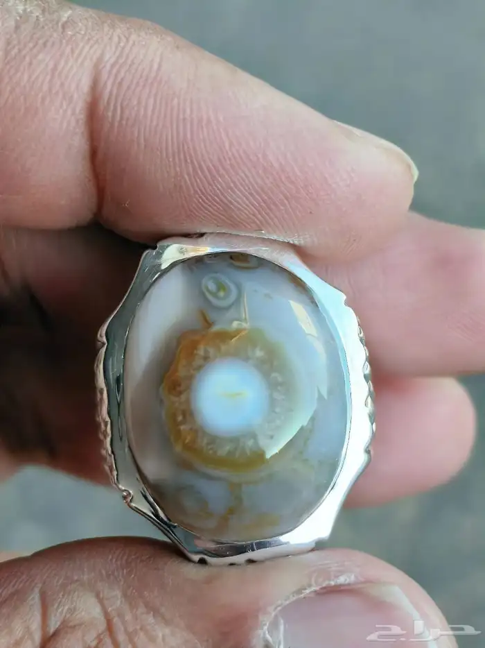 خاتم فضة بحجر العقيق السليماني الهندي فلاور 1