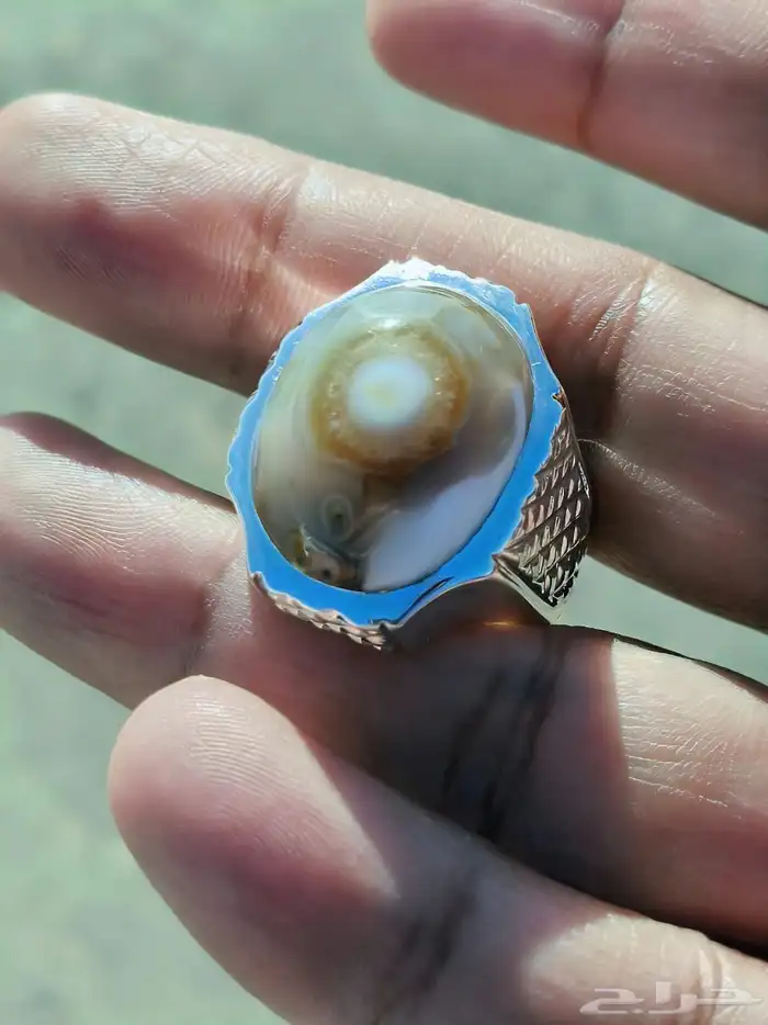 خاتم فضة بحجر العقيق السليماني الهندي فلاور 5