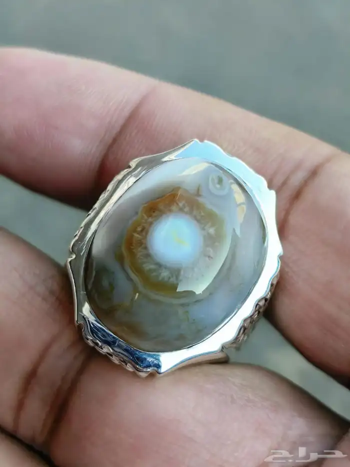 خاتم فضة بحجر العقيق السليماني الهندي فلاور 3