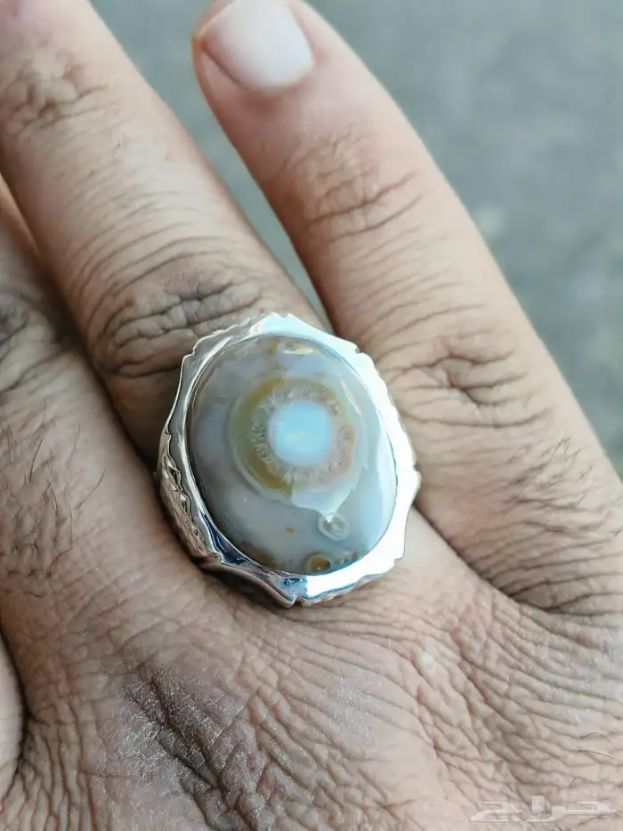 خاتم فضة بحجر العقيق السليماني الهندي فلاور 6