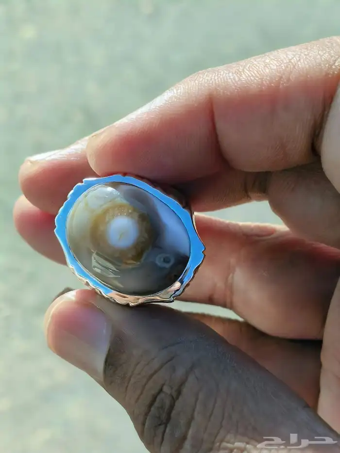 خاتم فضة بحجر العقيق السليماني الهندي فلاور 7