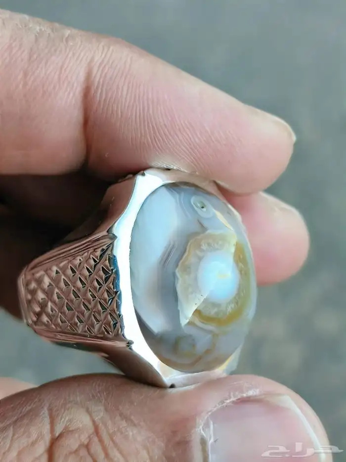 خاتم فضة بحجر العقيق السليماني الهندي فلاور 0