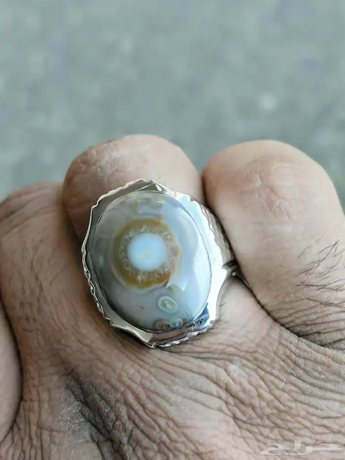 خاتم فضة بحجر العقيق السليماني الهندي فلاور 4