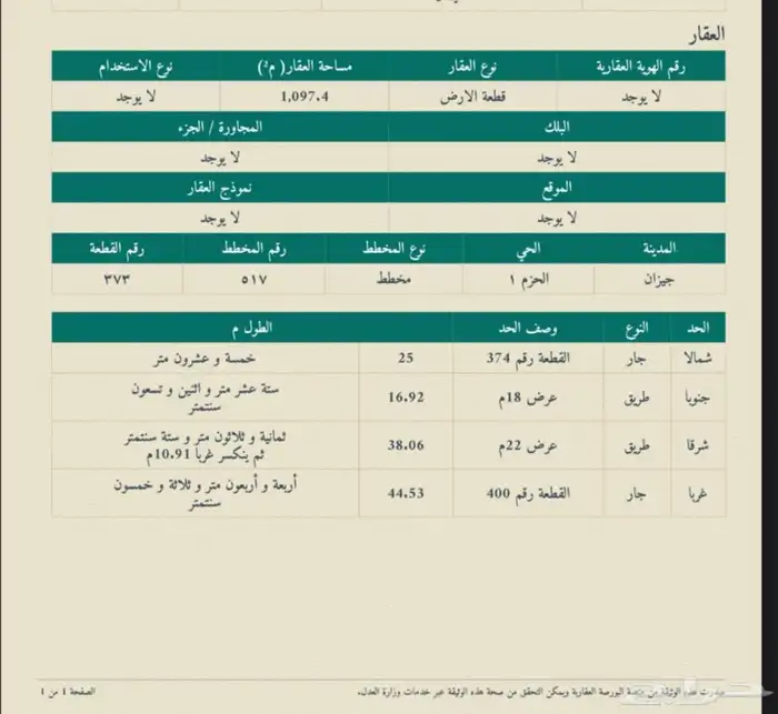 قطعه للبيع بضاحيه الملك عبدالله بجيزان 1