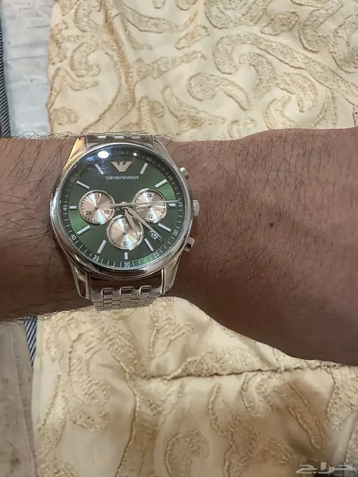 ساعة ارماني كرونوغراف ووقت وتاريخ اصلي ميناء اخضر 3