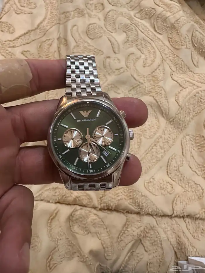 ساعة ارماني كرونوغراف ووقت وتاريخ اصلي ميناء اخضر 0