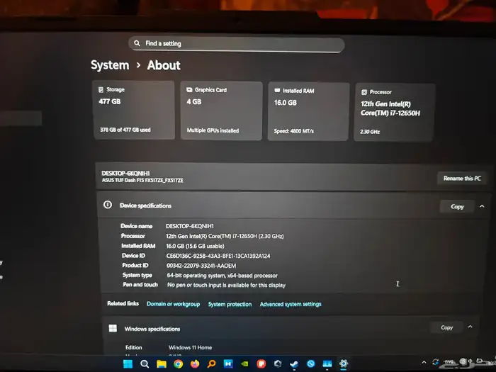 لابتوب Asus TUF Dash f15 4