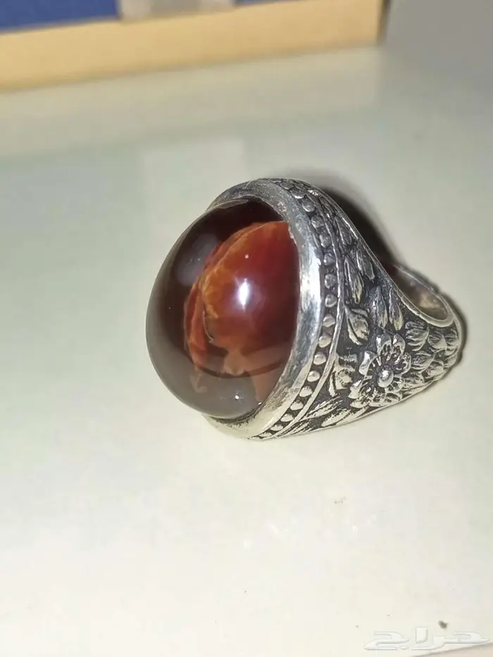 خاتم عقيق كرزي مزعفر 0