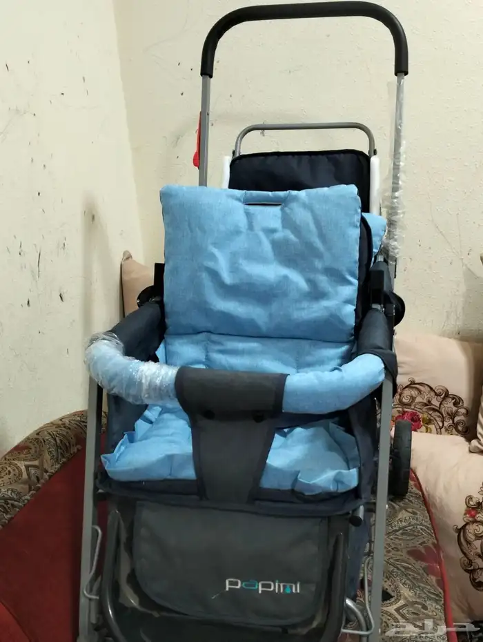 عربة اطفال تؤام جديدة فرش جديد عجلات ممتازة سهولة التخزين 0