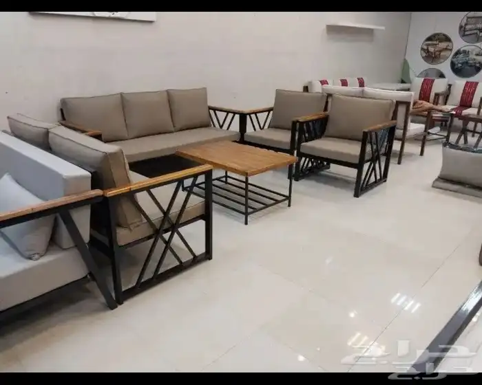 جلسات_خارجيه طقم 7 شخص اسنفج اصلي وحديد قوي خشب 0