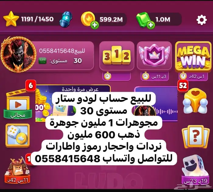 حسابات لودو ستار جواهر فلوس لودو كوينز بلياردو 8ball 2