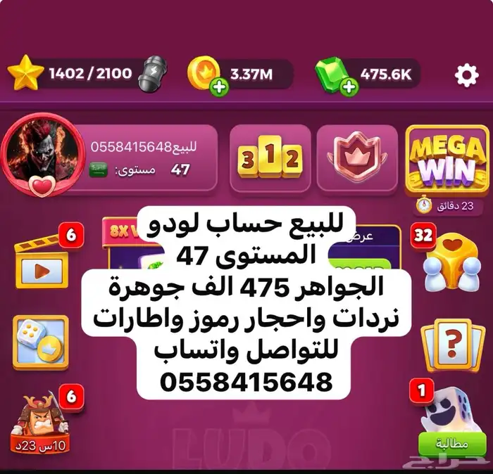حسابات لودو ستار جواهر فلوس لودو كوينز بلياردو 8ball 3