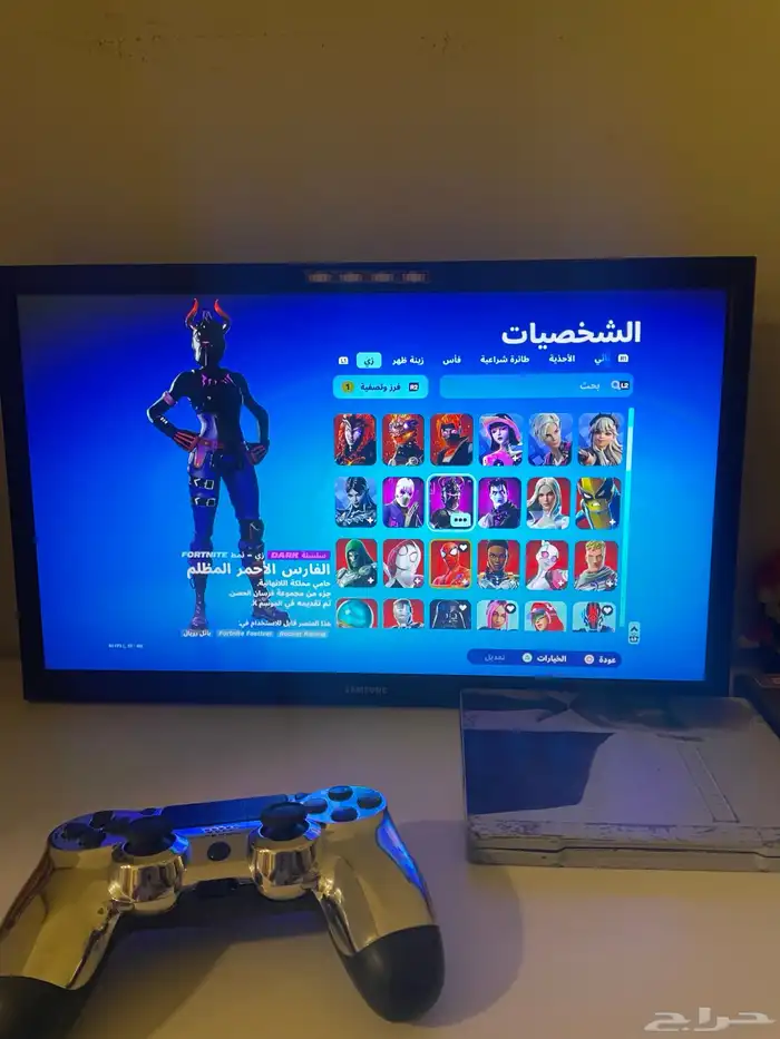 سوني فور مع يد 8 اشرطة سوني   حساب فورت نايت 137 سكن   شاشة 4