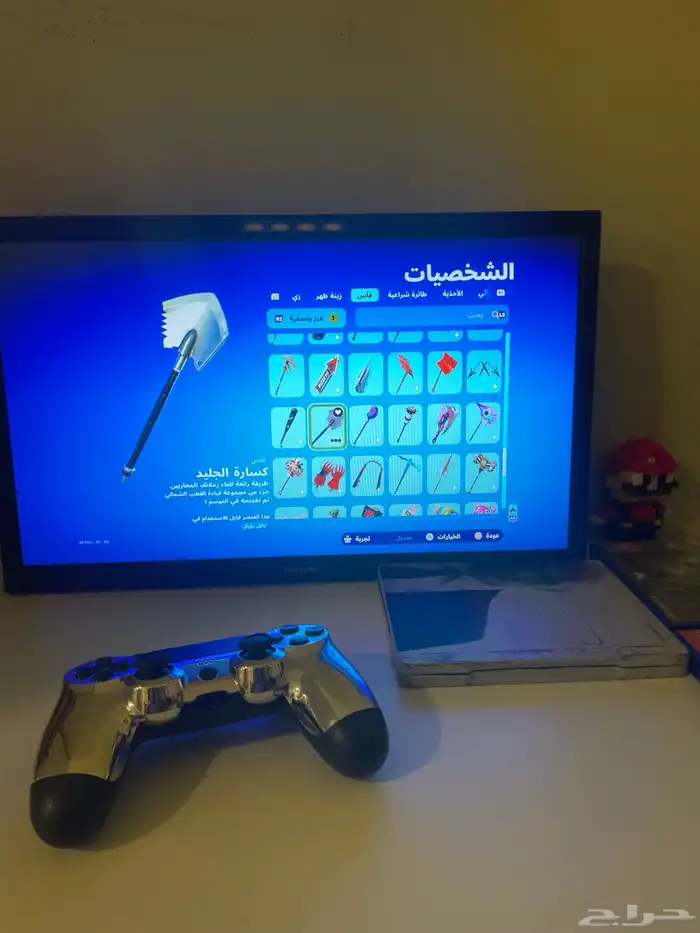 سوني فور مع يد 8 اشرطة سوني   حساب فورت نايت 137 سكن   شاشة 9