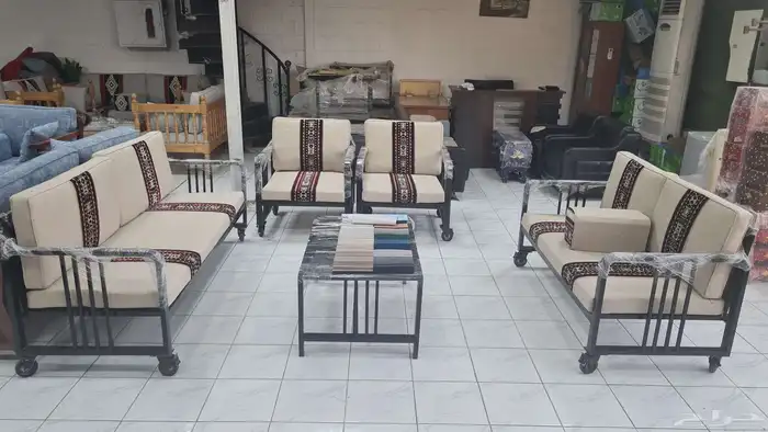 جلسات_خارجيه طقم 7 شخص اسنفج اصلي وحديد قوي خشب 7