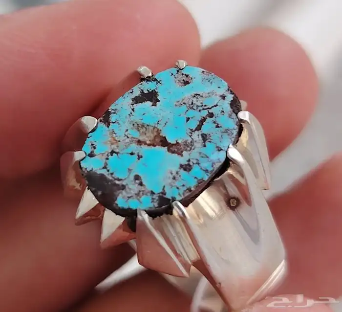 خاتم فضه بحجر فيروز نيشابوري مقاس 23 1