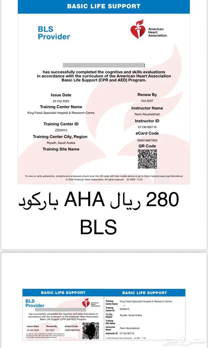 دورة جمعية القلب الامريكيه BLS ( الدفع بعد الانجاز). 1
