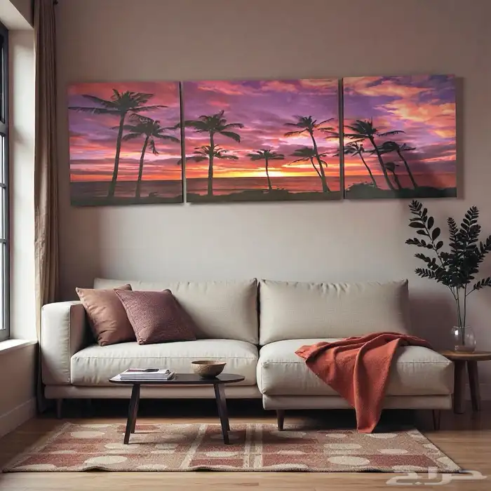لوحة جدارية ثلاثية   غروب النخيل الاستوائي 2