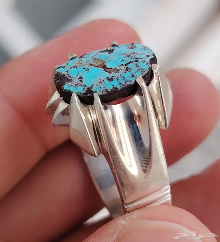 خاتم فضه بحجر فيروز نيشابوري مقاس 23 0