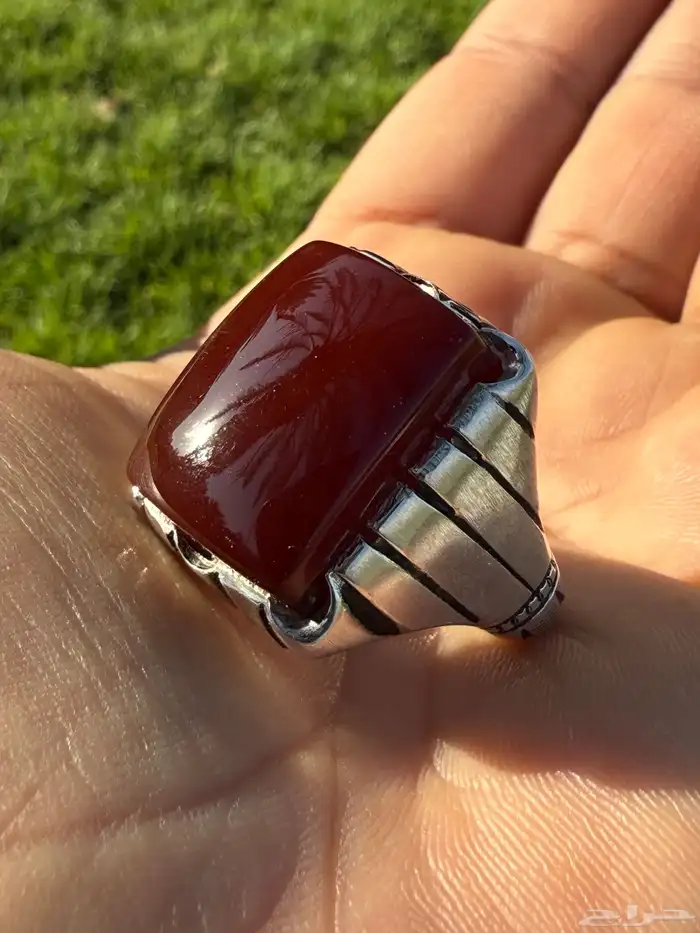 خاتم فضة بصياغة فاخرة بحجر عقيق يماني كرزززي 6