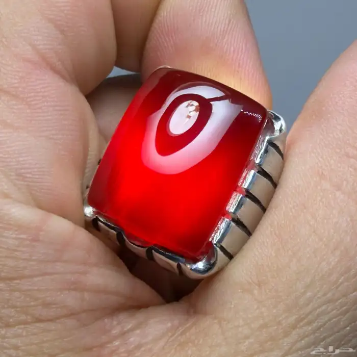 خاتم فضة بصياغة فاخرة بحجر عقيق يماني كرزززي 0