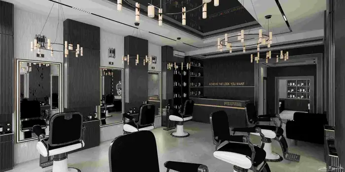 تصميم داخلي وديكور لمحل حلاقه 0