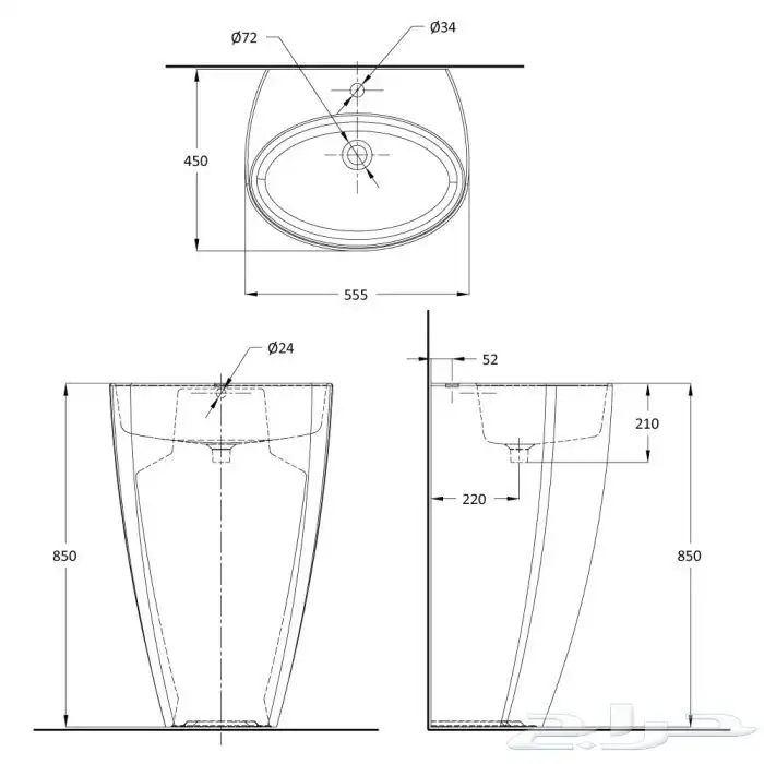 حوض مغسلة عمودي سبارك الخزف السعودي 2