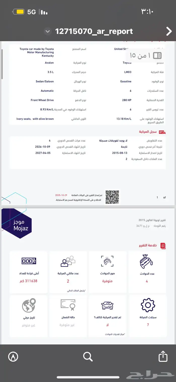 للبيع افالون 2015 فل كامل 6