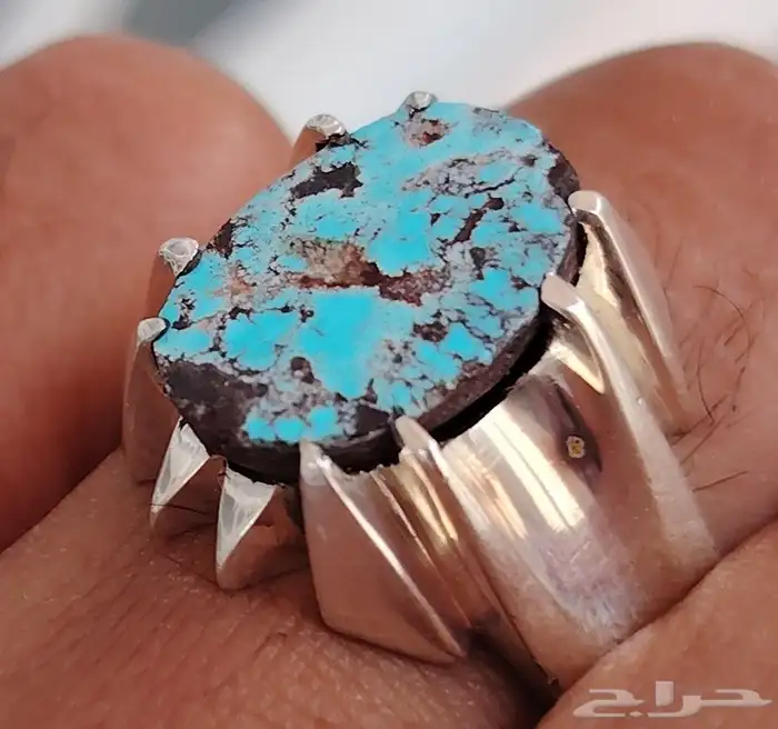 خاتم فضه بحجر فيروز نيشابوري مقاس 23 2