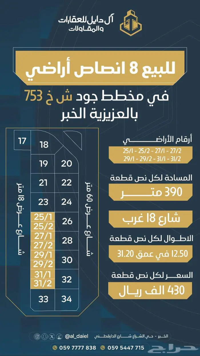 للبيع3 أراضي متجاورات شارع 60شرق كل ارض780م 3
