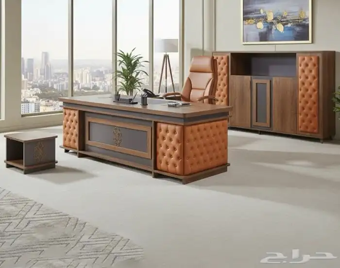 مودرن مكاتب فخمة ملكي لون بني مكتب جلد طقم كامل كنب كرسي 5