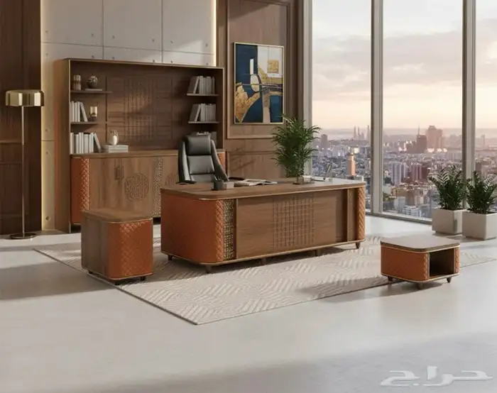 مودرن مكاتب فخمة ملكي لون بني مكتب جلد طقم كامل كنب كرسي 4