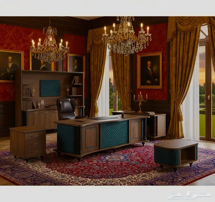 مودرن مكاتب فخمة ملكي لون بني مكتب جلد طقم كامل كنب كرسي 1