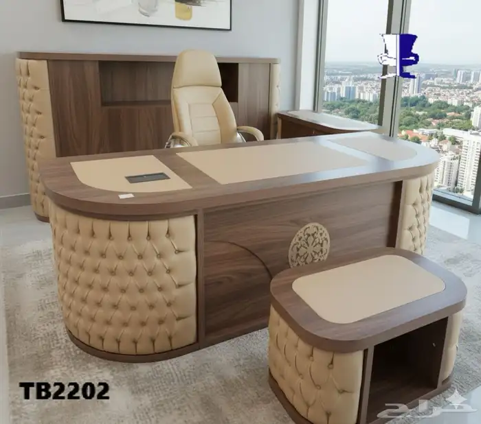 مودرن مكاتب فخمة ملكي لون بني مكتب جلد طقم كامل كنب كرسي 3